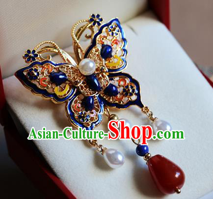 Chinese Qing Dynasty Cloisonne Butterfly Brooch Pendant Traditional Hanfu Ancient Imperial Consort Accessories for Women