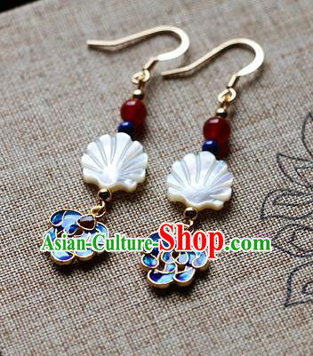 Chinese Traditional Hanfu Cloisonne Shell Ear Accessories Ancient Qing Dynasty Princess Earrings for Women