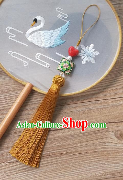 Chinese Qing Dynasty Green Cloisonne Tassel Brooch Pendant Traditional Hanfu Ancient Imperial Consort Accessories for Women