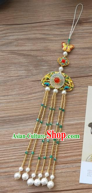 Chinese Qing Dynasty Cloisonne Golden Tassel Brooch Pendant Traditional Hanfu Ancient Imperial Consort Accessories for Women