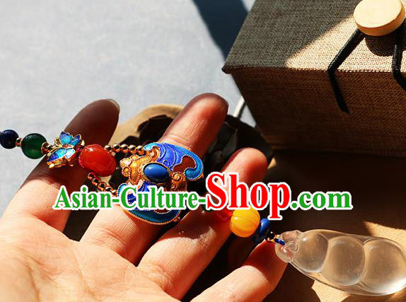 Chinese Qing Dynasty Cloisonne Bat Jade Brooch Pendant Traditional Hanfu Ancient Imperial Consort Accessories for Women