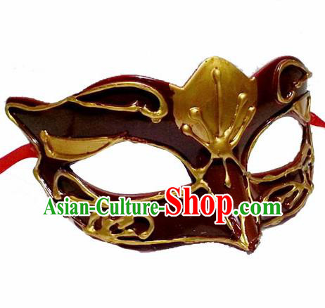 Handmade Venice Carnival Brownness Mask Halloween Cosplay Fancy Ball Face Masks Accessories for Men