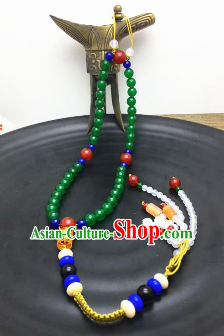 Chinese Traditional Hanfu Green Beads Breastpin Accessories Ancient Qing Dynasty Imperial Consort Brooch Pendant for Women