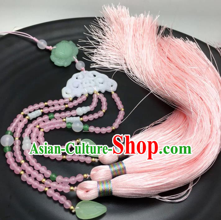 Chinese Traditional Hanfu Court Pink Tassel Breastpin Accessories Ancient Qing Dynasty Imperial Consort Brooch Pendant for Women