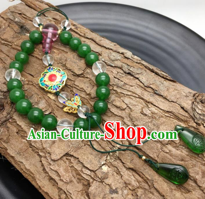 Chinese Traditional Hanfu Court Jadeite Beads Breastpin Accessories Ancient Qing Dynasty Imperial Consort Brooch Pendant for Women