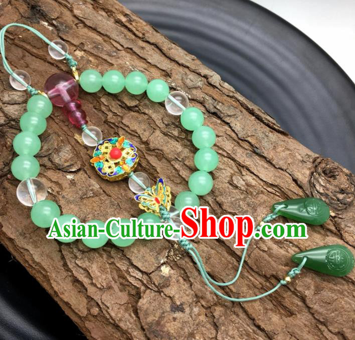 Chinese Traditional Hanfu Court Green Beads Beads Breastpin Accessories Ancient Qing Dynasty Imperial Consort Brooch Pendant for Women