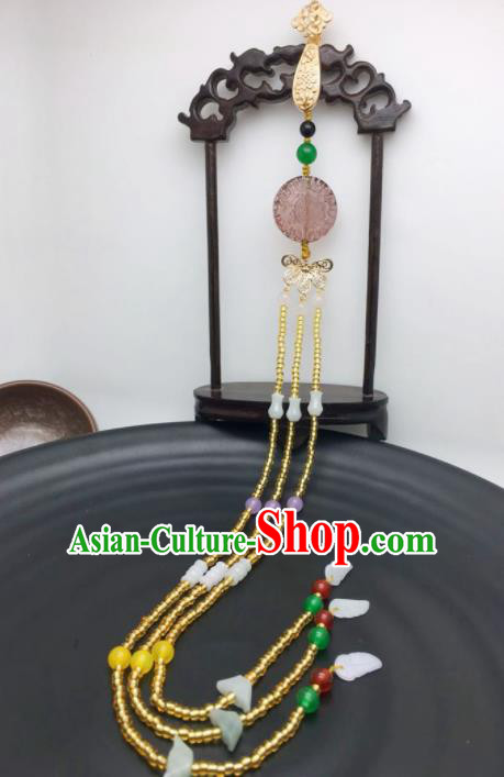 Chinese Traditional Hanfu Golden Tassel Breastpin Court Accessories Ancient Qing Dynasty Imperial Consort Brooch Pendant for Women
