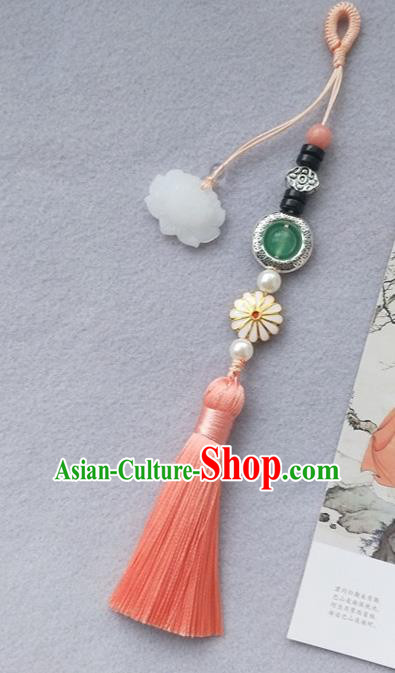 Chinese Traditional Hanfu Orange Tassel Lotus Brooch Pendant Ancient Cheongsam Breastpin Accessories for Women