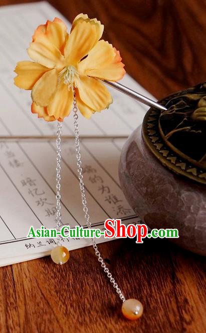 Chinese Ancient Song Dynasty Princess Yellow Peach Flower Hairpins Traditional Hanfu Court Hair Accessories for Women