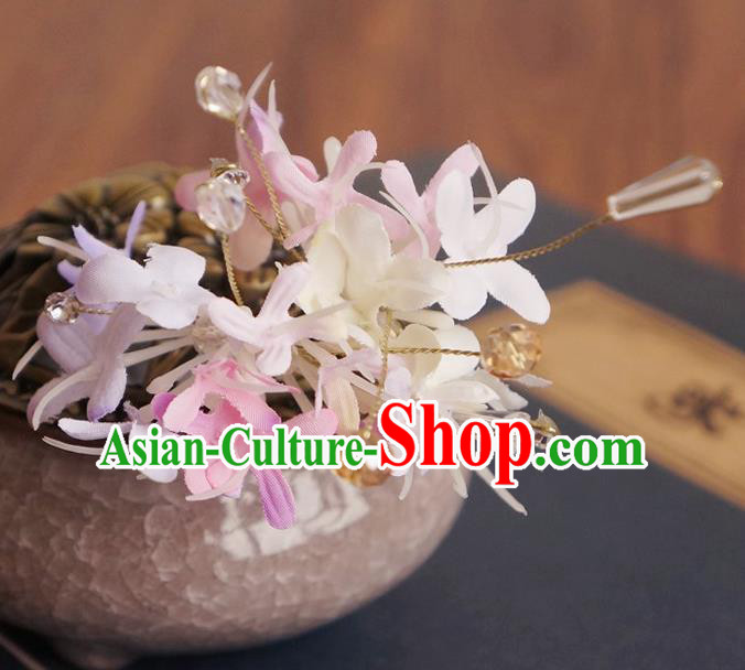 Chinese Ancient Song Dynasty Princess Pink Flower Hairpins Traditional Hanfu Court Hair Accessories for Women