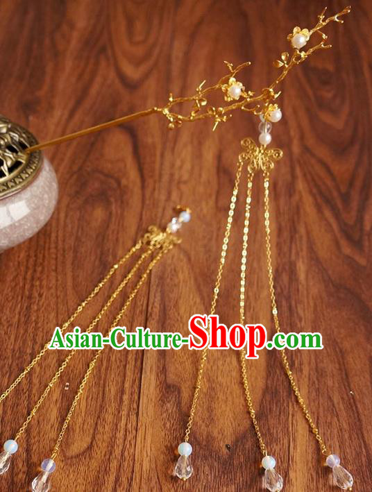 Chinese Ancient Song Dynasty Princess Golden Branch Tassel Hairpins Traditional Hanfu Court Hair Accessories for Women