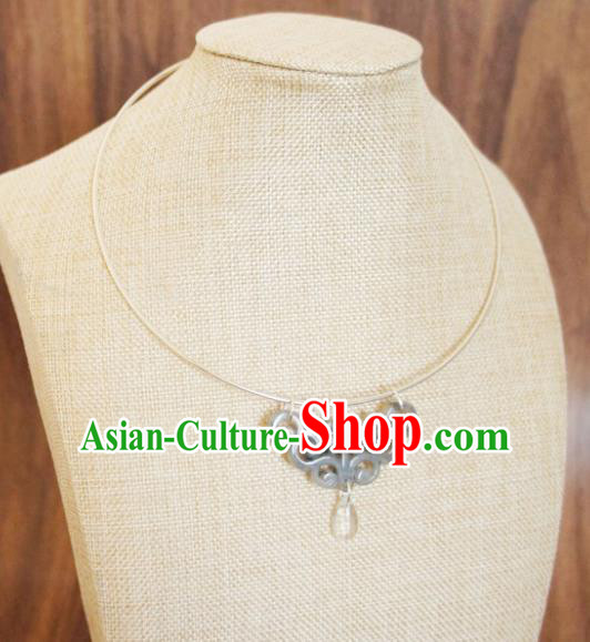 Chinese Traditional Hanfu Jewelry Accessories Ancient Ming Dynasty Princess Grey Jade Necklace for Women