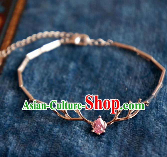 Chinese Traditional Hanfu Jewelry Accessories Pink Crystal Antler Bracelet Ancient Qing Dynasty Princess Bangle for Women