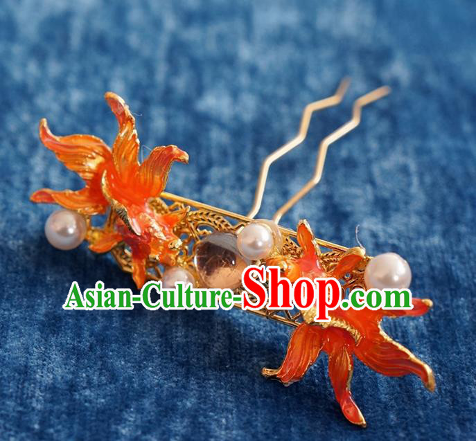 Chinese Ancient Song Dynasty Princess Red Goldfish Hairpins Traditional Hanfu Court Hair Accessories for Women