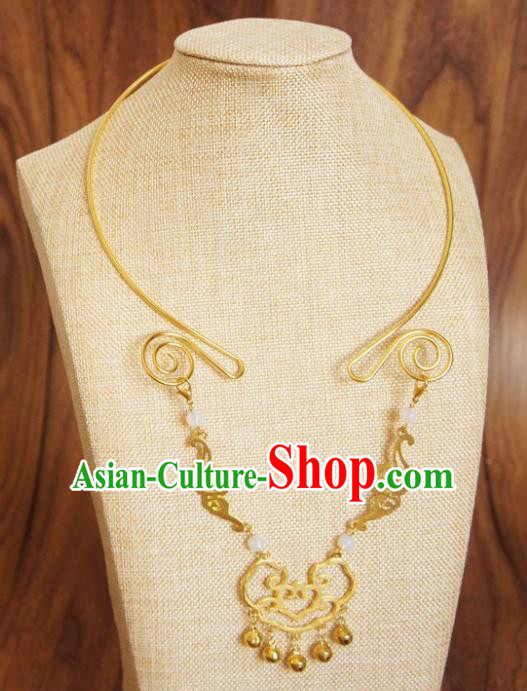 Chinese Traditional Hanfu Jewelry Accessories Ancient Ming Dynasty Princess Golden Cloud Necklace for Women