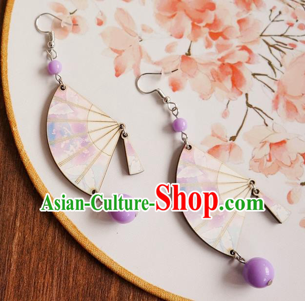 Chinese Traditional Hanfu Court Lilac Fan Ear Accessories Ancient Ming Dynasty Princess Earrings for Women