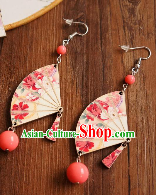 Chinese Traditional Hanfu Court Yellow Fan Ear Accessories Ancient Ming Dynasty Princess Earrings for Women