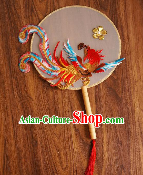 Chinese Traditional Hanfu Handmade Colorful Phoenix Palace Fans Ancient Princess Silk Round Fan for Women