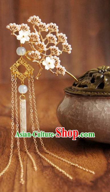 Chinese Ancient Ming Dynasty Princess Golden Pine Tassel Hairpins Traditional Hanfu Court Hair Accessories for Women