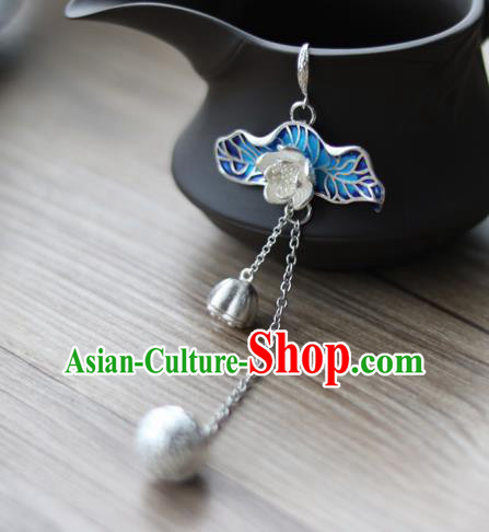 Chinese Traditional Hanfu Blueing Lotus Leaf Brooch Pendant Ancient Cheongsam Breastpin Accessories for Women
