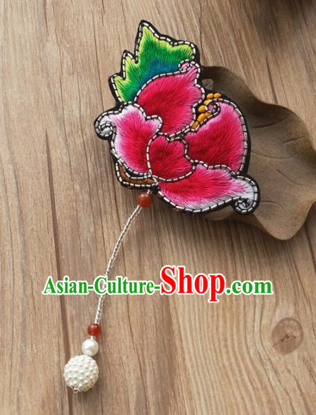 Chinese Traditional Hanfu Embroidered Pink Brooch Pendant Ancient Cheongsam Breastpin Accessories for Women