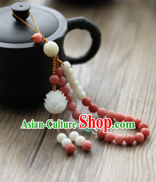 Chinese Traditional Hanfu Pink Beads Lotus Brooch Pendant Ancient Cheongsam Breastpin Accessories for Women