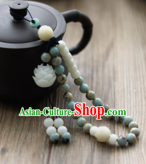 Chinese Traditional Hanfu Blue Beads Lotus Brooch Pendant Ancient Cheongsam Breastpin Accessories for Women