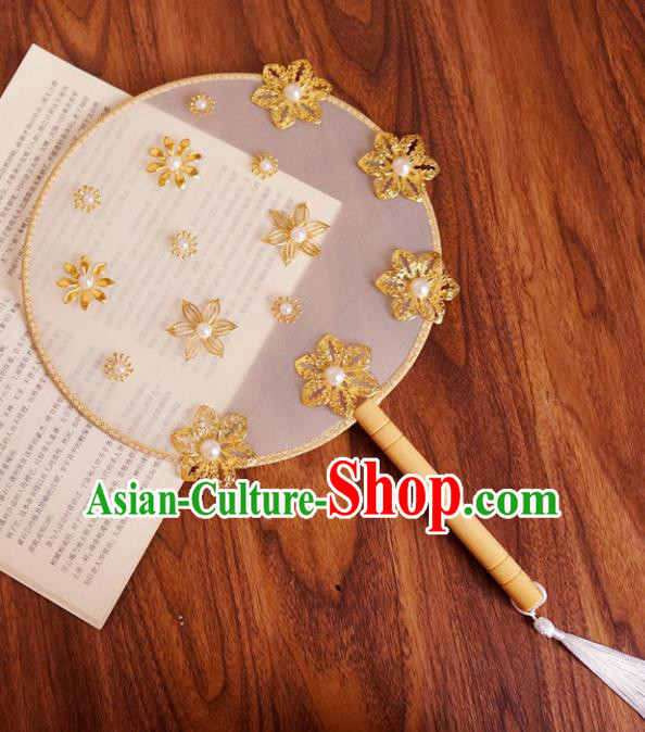 Chinese Traditional Hanfu Palace Fans Ancient Princess Silk Round Fan for Women