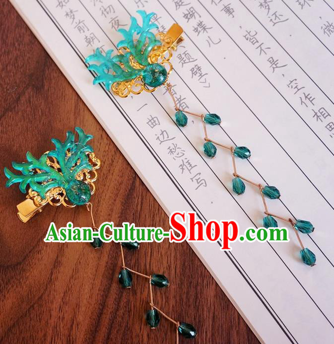 Chinese Ancient Song Dynasty Princess Green Antlers Hair Claws Hairpins Traditional Hanfu Court Hair Accessories for Women