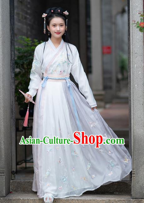 Traditional Chinese Ming Dynasty Rich Lady Replica Costumes Ancient Court White Hanfu Dress for Women