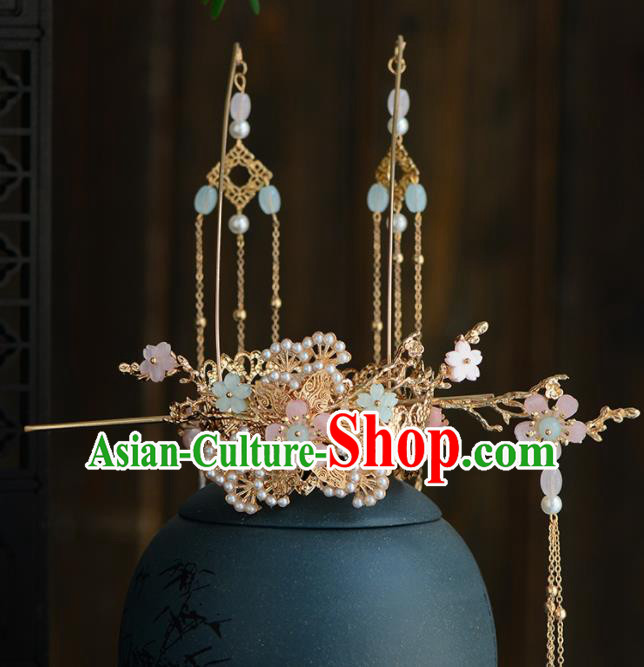 Chinese Ancient Tang Dynasty Palace Princess Pine Tassel Hair Crown Hairpins Traditional Hanfu Court Hair Accessories for Women