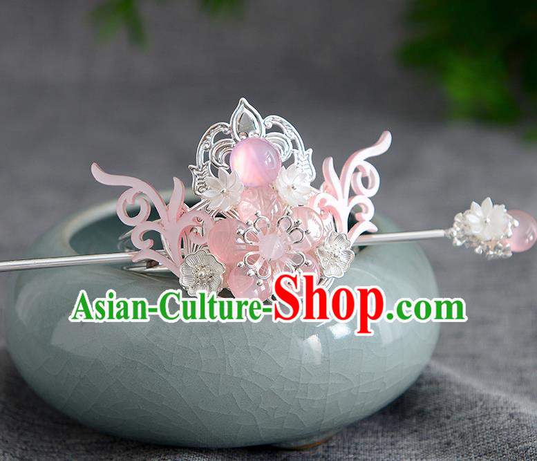 Chinese Ancient Tang Dynasty Palace Princess Pink Antler Hair Crown Hairpins Traditional Hanfu Court Hair Accessories for Women