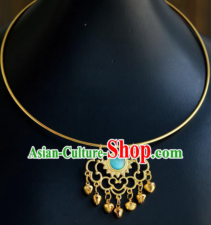 Chinese Traditional Hanfu Jewelry Accessories Ancient Ming Dynasty Princess Golden Necklace for Women