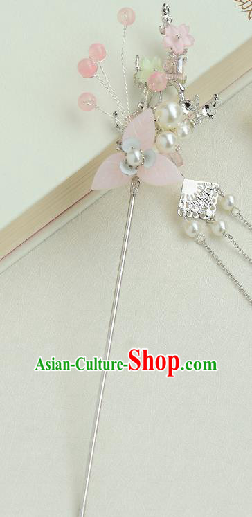 Chinese Ancient Tang Dynasty Princess Pink Plum Tassel Hairpins Traditional Hanfu Court Hair Accessories for Women