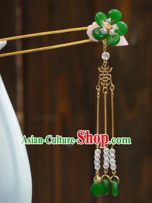 Chinese Ancient Tang Dynasty Princess Green Plum Tassel Hairpins Traditional Hanfu Court Hair Accessories for Women