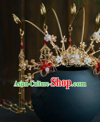 Chinese Ancient Tang Dynasty Princess Golden Phoenix Coronet Hairpins Traditional Hanfu Court Hair Accessories for Women