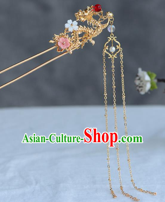 Chinese Ancient Tang Dynasty Princess Golden Dragon Hair Clip Hairpins Traditional Hanfu Court Hair Accessories for Women