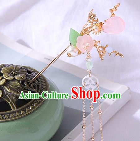 Chinese Ancient Tang Dynasty Princess Pink Flower Hair Clip Hairpins Traditional Hanfu Court Hair Accessories for Women