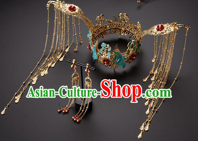 Chinese Ancient Tang Dynasty Princess Cloisonne Phoenix Coronet Hairpins Traditional Hanfu Court Hair Accessories for Women