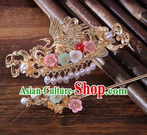 Chinese Ancient Tang Dynasty Princess Crane Hair Crown Hairpins Traditional Hanfu Court Hair Accessories for Women