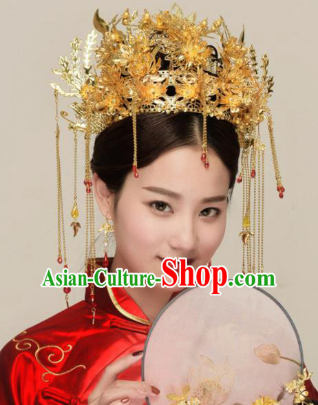 Chinese Ancient Bride Phoenix Coronet Hairpins Traditional Hanfu Court Princess Hair Accessories for Women