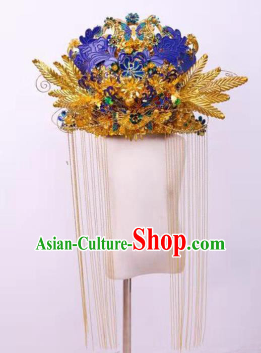 Chinese Ancient Bride Cloisonne Butterfly Phoenix Coronet Hairpins Traditional Hanfu Court Princess Hair Accessories for Women