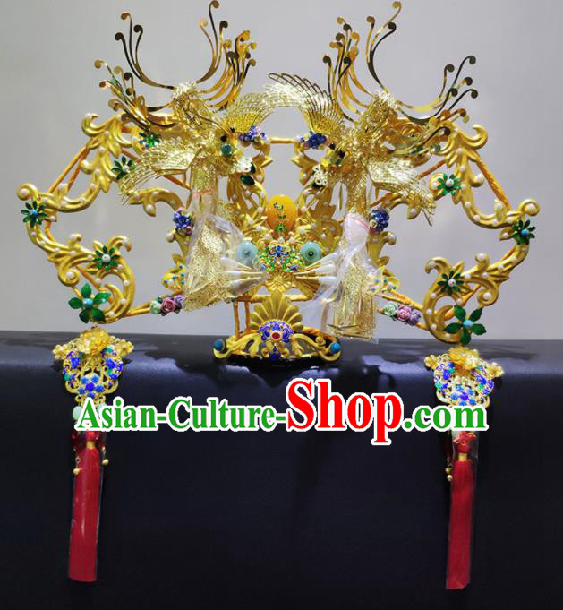 Chinese Ancient Qing Dynasty Bride Phoenix Coronet Hairpins Traditional Hanfu Court Princess Hair Accessories for Women