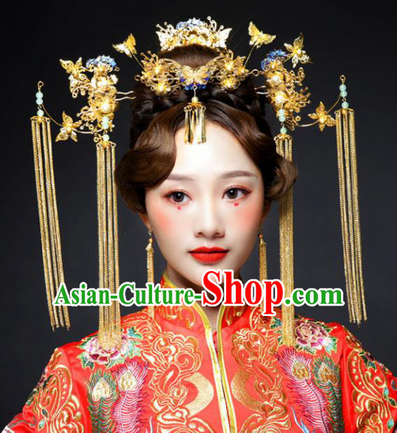 Chinese Ancient Ming Dynasty Bride Phoenix Coronet Hairpins Traditional Hanfu Court Princess Hair Accessories for Women