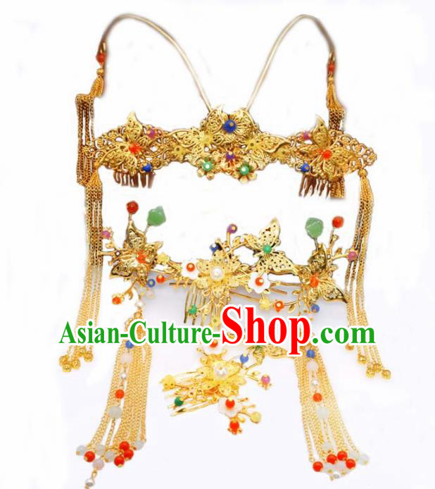 Chinese Ancient Tang Dynasty Bride Phoenix Coronet Hairpins Traditional Hanfu Court Princess Hair Accessories for Women