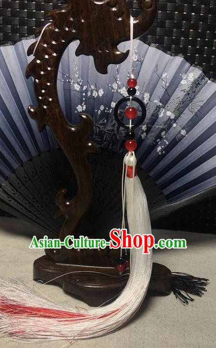 Traditional Chinese Hanfu Jade Waist Accessories Ancient Swordsman White Tassel Pendant