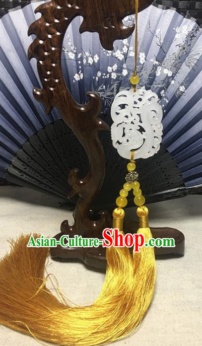 Traditional Chinese Hanfu Jade Carving Dragon Waist Accessories Ancient Swordsman Golden Tassel Pendant
