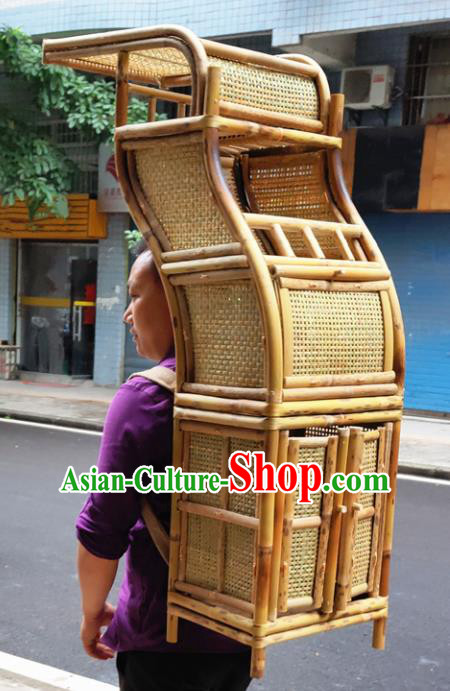 Chinese Traditional Handmade Bamboo Ware Ancient Drama Scholar Bamboo Bookcase Pack Basket