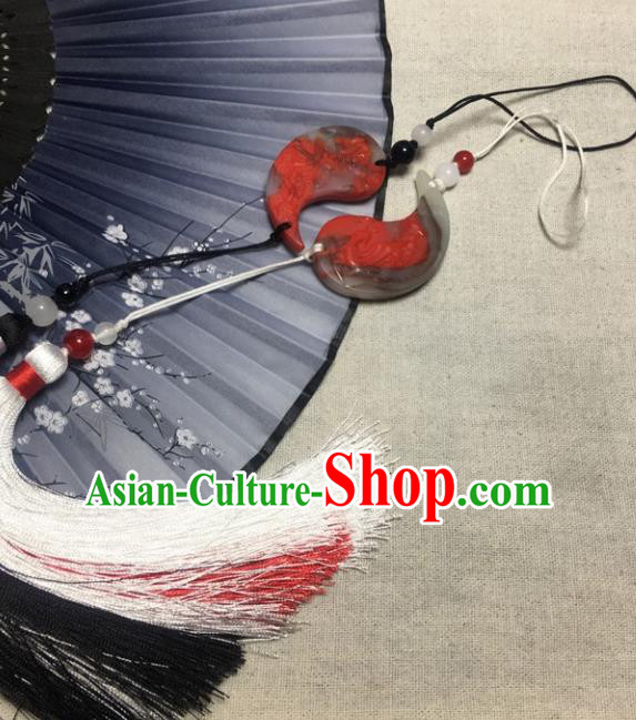 Traditional Chinese Hanfu Jade Carving Dragon Phoenix Waist Accessories Ancient Swordsman Tassel Pendant