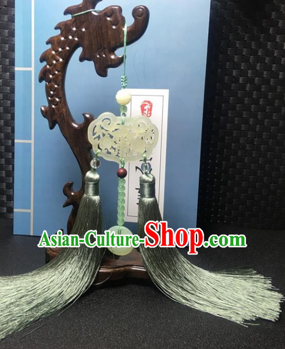 Traditional Chinese Hanfu Jade Longevity Lock Waist Accessories Ancient Swordsman Green Tassel Pendant